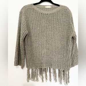 Altar’d State green fringe open knit crochet pullover sweater size XS